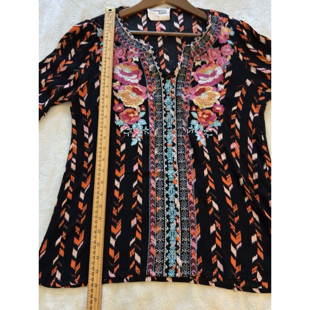 Savanna Jane Embroidered Boho Tunic Top Small Floral Peasant Festival Blouse - Picture 6 of 11